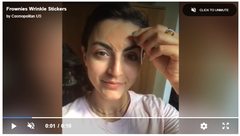 still image of video clip of woman applying frownies wrinkle patches