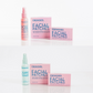 split image of two versions of Frownies Starter Kit, rose water, calming toner, facial patches for corners of the eyes and mouth, wrinkle patches for forehead and between the eyes